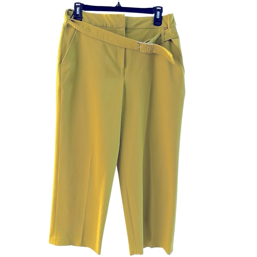 Stylish mustard color Women's cropped wide leg Pants asymmetrical belt size 8